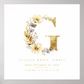 Póster Nursery Cute Romantic Floral G Letter Gold ポスター (正面)