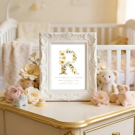 Póster Nursery Cute Romantic Floral R Letter Gold ポスター