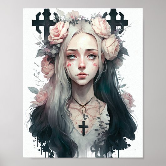 Poster of a Creepy Girl - Gothic Flowers ポスター (正面)