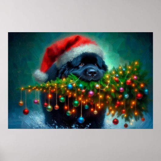 Poster of Newfie Carrying a Christmas Tree ポスター (正面)