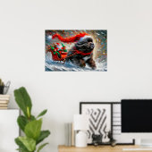 Poster of Newfie Pulling Santa's Sleigh ポスター (ホームオフィス)