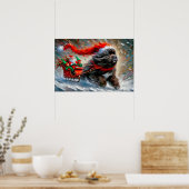 Poster of Newfie Pulling Santa's Sleigh ポスター (キッチン)