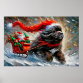 Poster of Newfie Pulling Santa's Sleigh ポスター (正面)