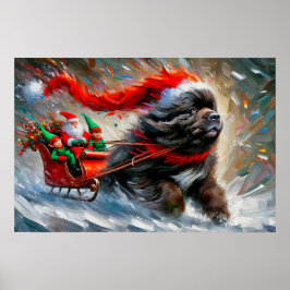 Poster of Newfie Pulling Santa's Sleigh ポスター
