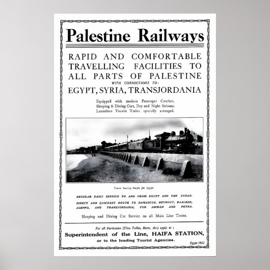 Poster Palestine Railways Haifa Station Travel ポスター (正面)