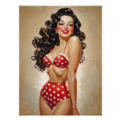Poster Pinup Brune en Bikini Rouge à Pois ポスター (正面)