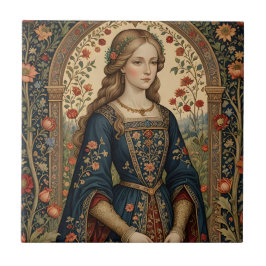 Poster Portrait Dame au jardin moyen-âge renaissan タイル
