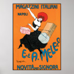 Poster Print by Leonetto Cappiello ポスター<br><div class="desc">This image,  "Magazzini Italiani, " is from a vintage poster created by Leonetto Cappiello in 1904 for the department store "Mele" in Naples,  Italy.  It features a woman so thrilled with her many purchases that she appears to be dancing!</div>