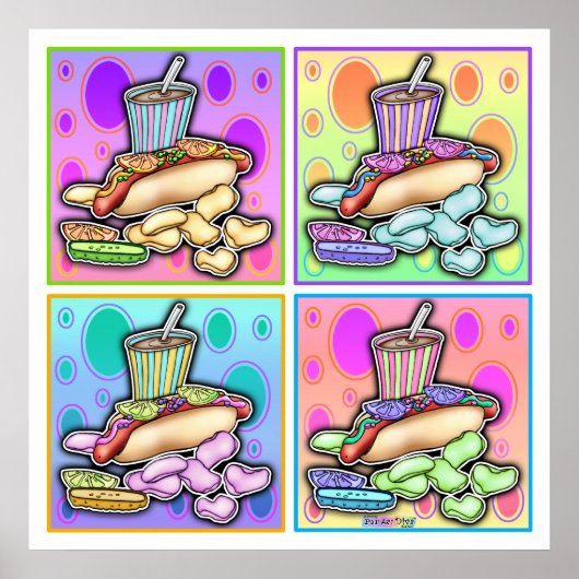 Poster, Prints - Pop Art Hot Dog with Chips & a Dr ポスター (正面)