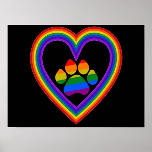 Poster Rainbow Heart With Paw ポスター (正面)