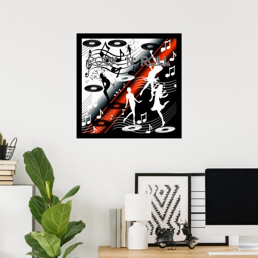 Poster Rock 'N' Roll Dance Music Red ポスター (ホームオフィス)