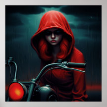 Poster Rockeuse au Chapeau Rouge en Flammes