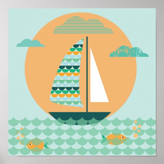 Poster, Segelboot, Kinderzimmer, Bild, Druck ポスター (正面)