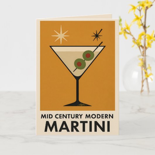 Poster Style Mid Century Modern Martini カード (黄色い花)