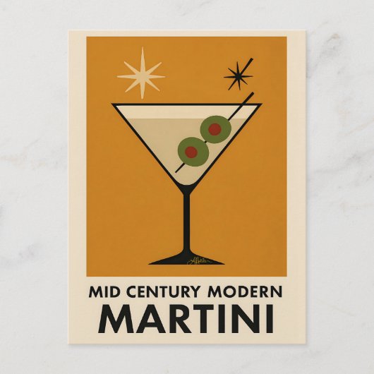 Poster Style Mid Century Modern Martini ポストカード (正面)