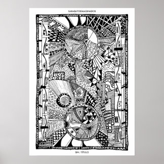 Póster Vintage Dibujos Blanco y Negro ポスター