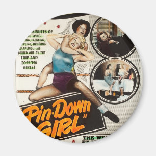 Poster Wrestlers Pinの女の子のヴィンテージの女性 マグネット