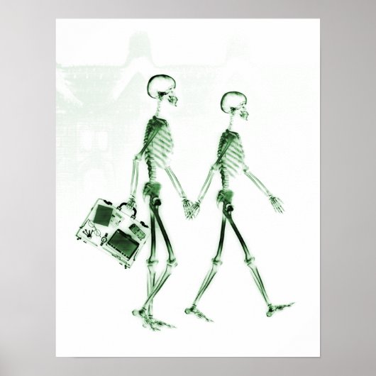 Poster- X-Ray Skeleton Couple Traveling Green ポスター (正面)