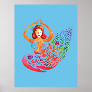 Poster Yoga  Meditation Rainbow Woman Silouete ポスター