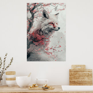 PosterKitsune Spirit – Japanese Fox in Blossom For ポスター