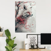 PosterKitsune Spirit – Japanese Fox in Blossom For ポスター (ホームオフィス)