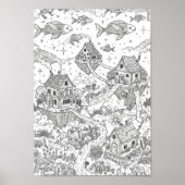 Posters Black and White Whimsical Doodle Art ポスター (正面)