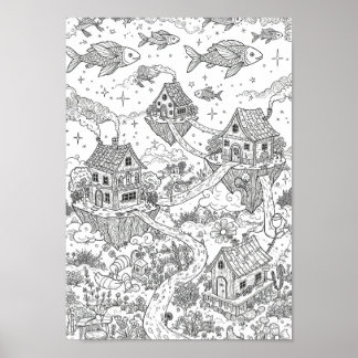 Posters Black and White Whimsical Doodle Art ポスター