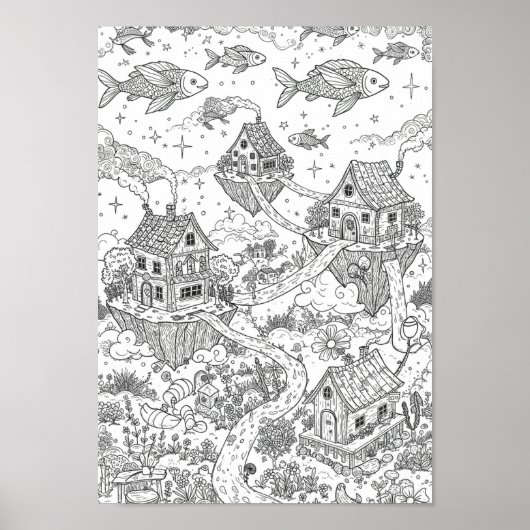 Posters Black and White Whimsical Doodle Art ポスター (正面)