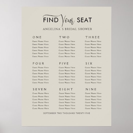 Posters Seating plan 9 tables Bridal Shower ポスター (正面)