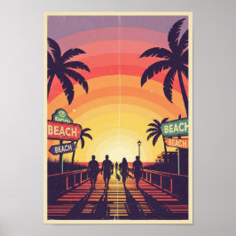 Posters Vintage Beach Sunset Print ポスター