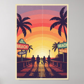 Posters Vintage Beach Sunset Print ポスター