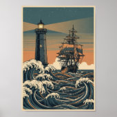 Posters Vintage Ocean Lighthouse Print ポスター (正面)