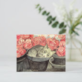 Postkarte Aquarell "Ketzchen im Blumentopf" ポストカード (スタンド正面)