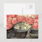 Postkarte Aquarell "Ketzchen im Blumentopf" ポストカード (正面/裏面)