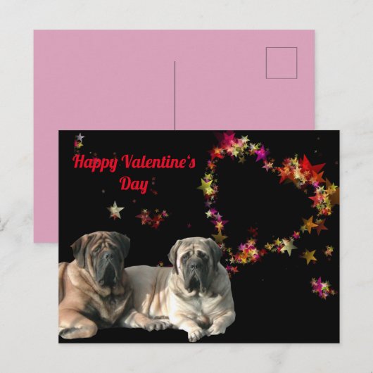Postkarte English Mastiff Valentinstags ポストカード (正面/裏面)