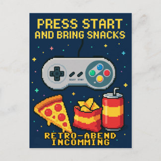 Postkarte Retro Spiele-Abend mit Pizza ポストカード