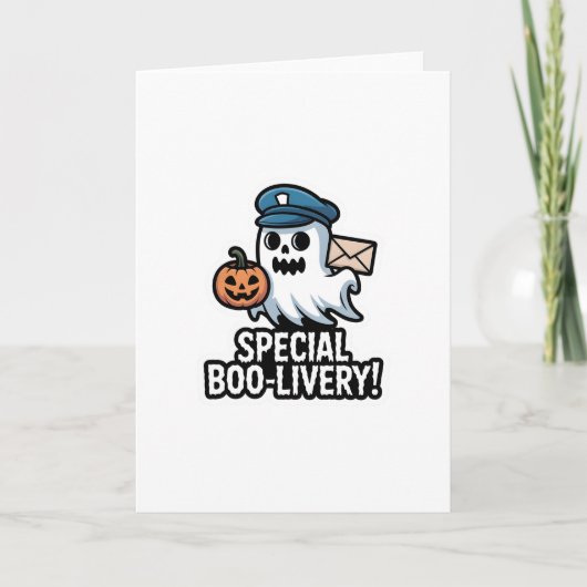 Postman Boo – Spooky Cute Halloween Ghost Delivery カード (正面)