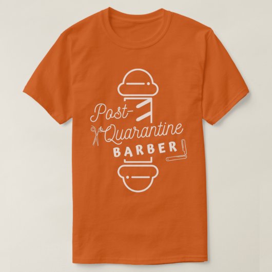 PostQuarantine理容師オン白 Tシャツ (デザイン正面)