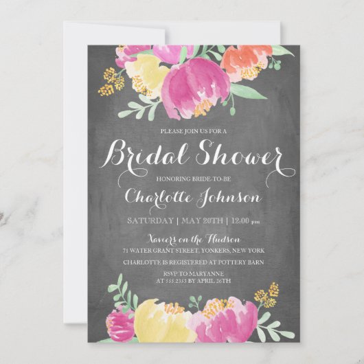 Posyの庭の黒板|のブライダルシャワー 招待状 (正面)