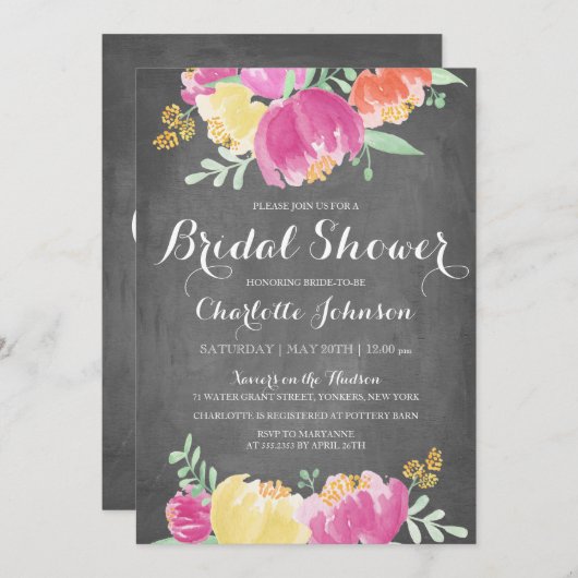 Posyの庭の黒板|のブライダルシャワー 招待状 (正面/裏面)