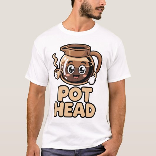 Pot Head Cute Kawaii Cafe Funny Coffee Lover Gift Tシャツ (正面)