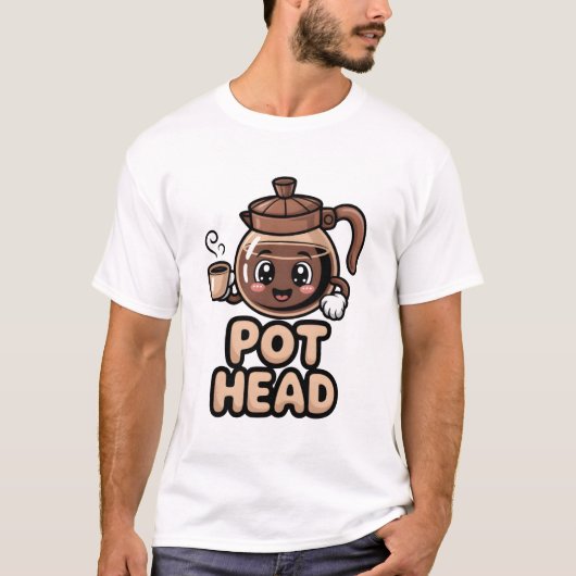 Pot Head Cute Kawaii Cafe Funny Coffee Lover Gift Tシャツ (正面)