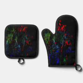 Pot holder and oven mitt dark texture abstract 鍋つかみ&鍋敷きセット