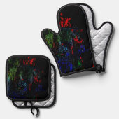 Pot holder and oven mitt dark texture abstract 鍋つかみ&鍋敷きセット (正面/裏面)