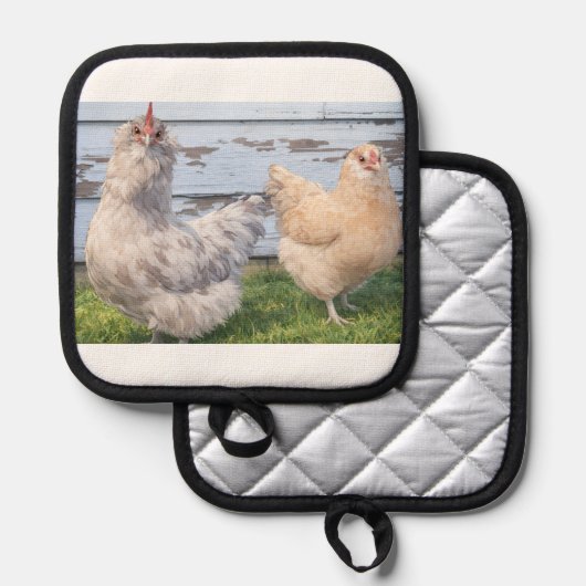 Pot Holder Two Chickens Farmhouse 鍋敷き (正面/裏面)