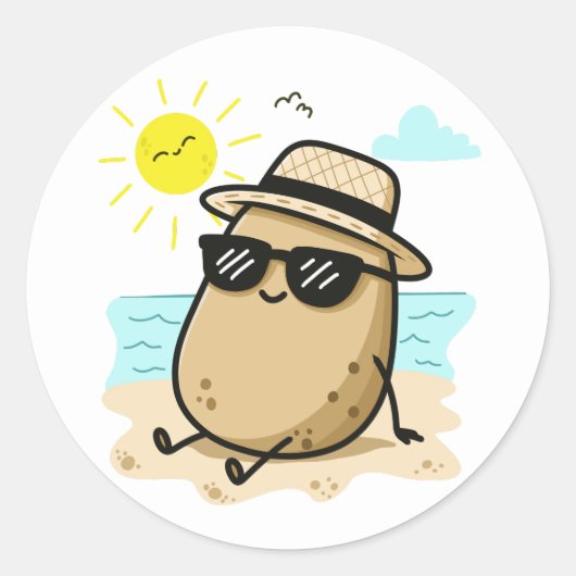 Potato On The Beach Summer Vibes ラウンドシール (正面)