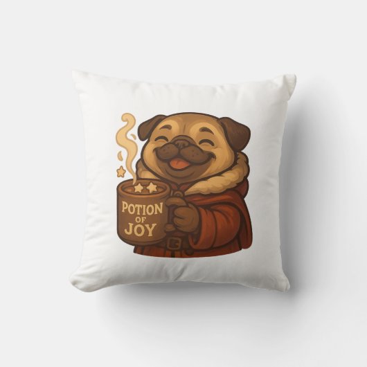 Potion of Joy Pug Pillow | Cute Cozy Christmas Dog クッション (正面)