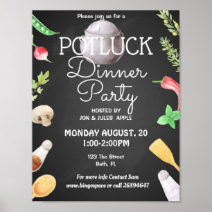 potluckディナーパーティーpotluckパーティー招待状ポスター ポスター