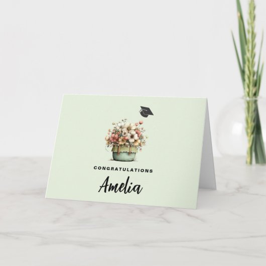 Potted Flowers Cozy Shabby Cute Graduation カード (正面)