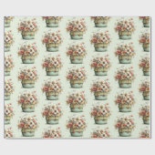 Potted Flowers Cozy Shabby Cute Pattern ラッピングペーパー (フラット)